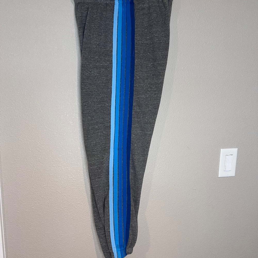 Aviator Nation - 5 STRIPE SWEATPANTS - HEATHER GREY // BLUE - Size Small